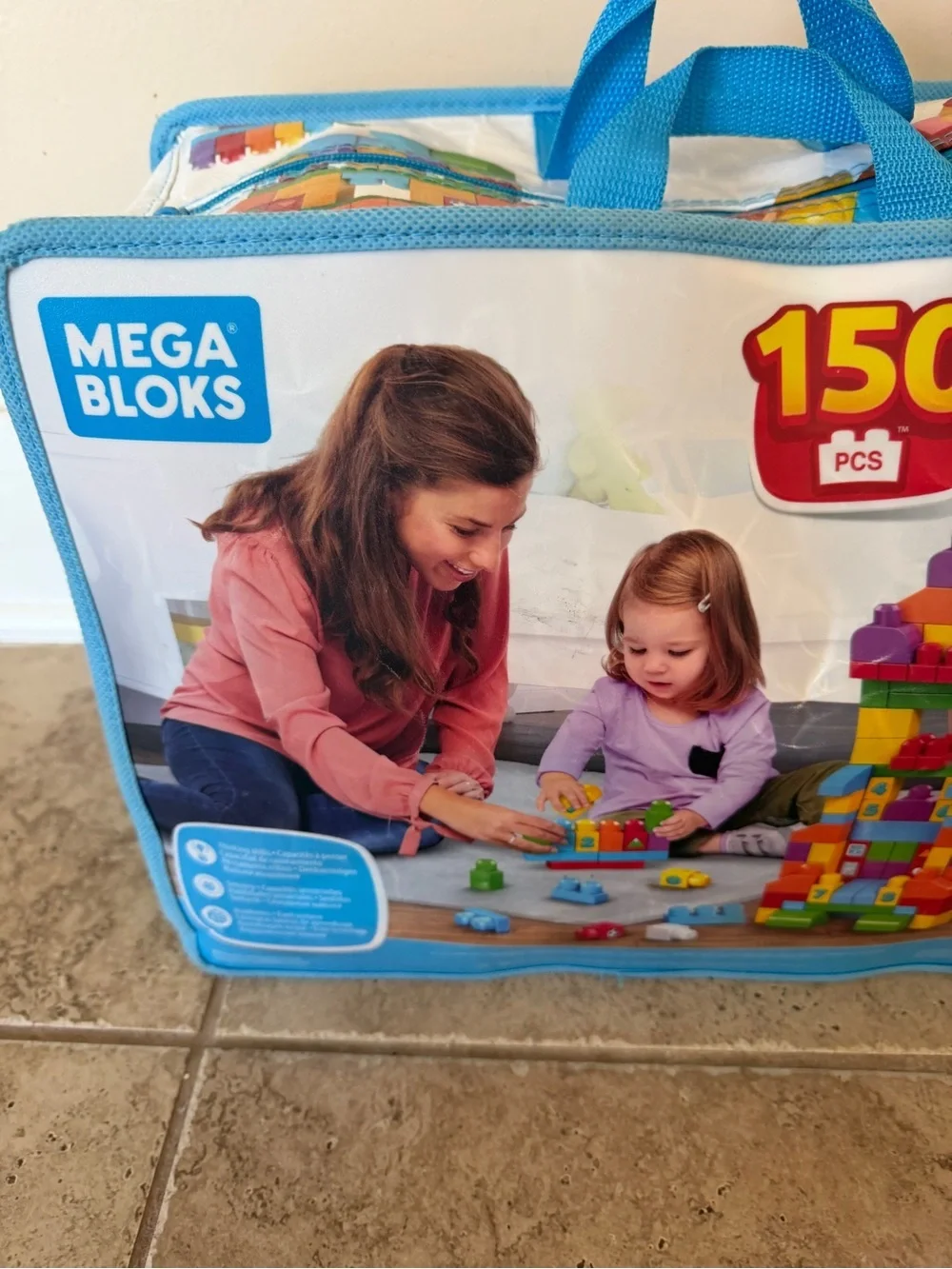 Mega Bloks 150-Piece Colorful Building Set - Blue Carry Case Kids Toddlers Boys